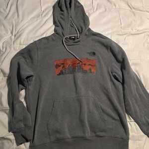 The North Face Gray Hoodie with Orange Graphic